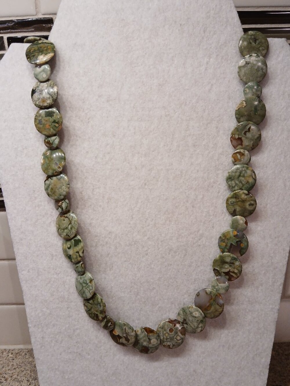 Vintage Rainforest Jasper Disk Necklace - 30 inches - Picture 5 of 7
